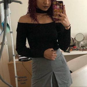 black long sleeve off the shoulder top